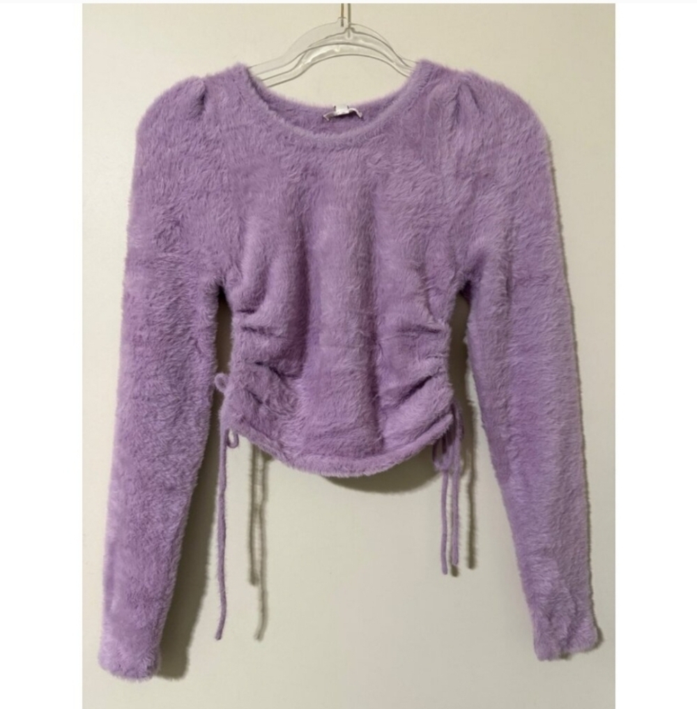 NWT For Love and Lemons purple fuzzy cropped sweater Large - Picture 6 of 8